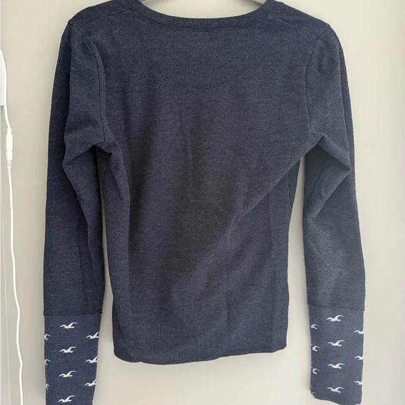 Navy Long Sleeve Henley Shirt - Picture 2 of 2